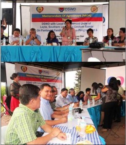 (Top) DSWD Secretary on her massage during the MOA Signing of Pantawid Pamilya Set 6 New Municipalities; (Bottom)Actual Signing of MOA with the stakeholders.