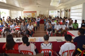 One hundred ten (110) beneficiaries are gathered for the awarding of CSAP checks.